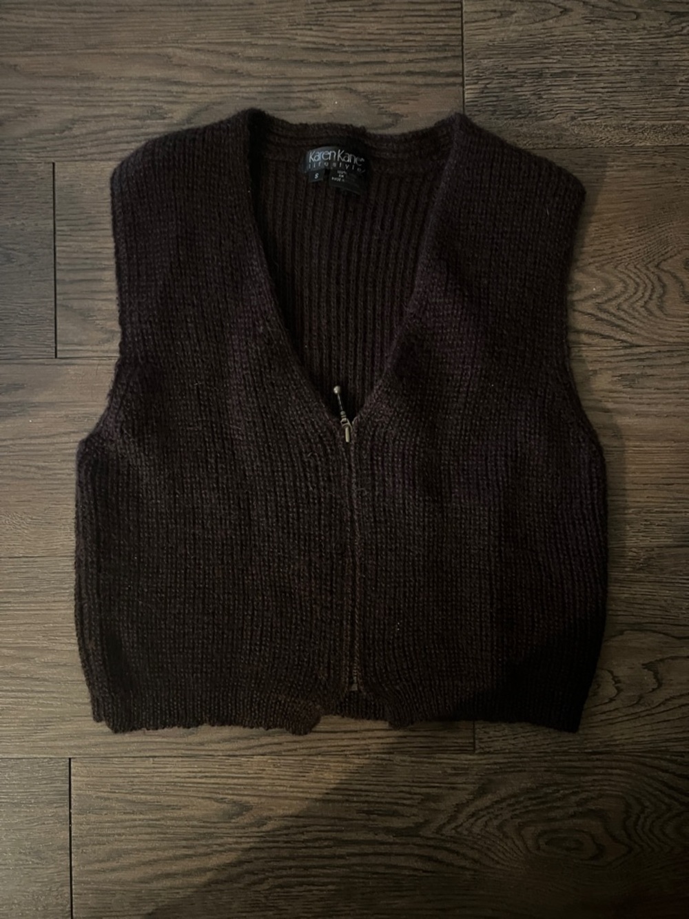 Karen Kane Zip-Front Ribbed Knit Vest in Dark Brown